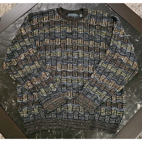 Tundra Canada Vintage Sweater 3D Knit Biggie Coogi-Style Cosby Mens XL 90s Y2K - Picture 1 of 5